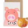 Pig Japanese Paper Balloon Greetings Card by Petra Boase