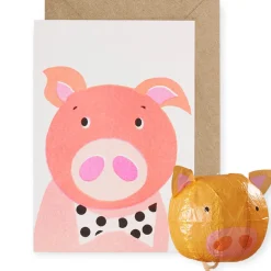 Pig Japanese Paper Balloon Greetings Card by Petra Boase