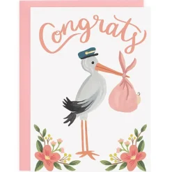 Pink Stork Baby Greetings Card by LoveLight Paper