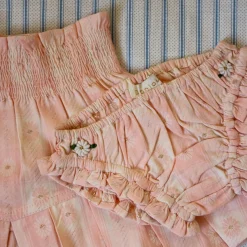 Pleated Skirt and Panty Set in Pink Jacquard Flower Check by Bonjour