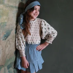 Pleated Skirt With Tie Scarf in Blue Vichy Check by Bonjour