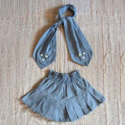 Pleated Skirt With Tie Scarf in Blue Vichy Check by Bonjour