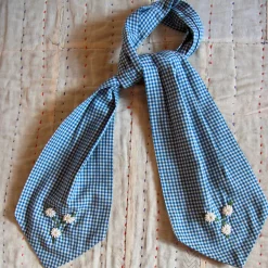 Pleated Skirt With Tie Scarf in Blue Vichy Check by Bonjour