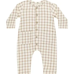 Pocketed Woven Jumpsuit in Cinnamon Plaid by Quincy Mae