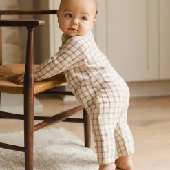 Pocketed Woven Jumpsuit in Cinnamon Plaid by Quincy Mae