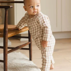 Pocketed Woven Jumpsuit in Cinnamon Plaid by Quincy Mae