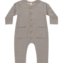 Pocketed Woven Jumpsuit in Indigo Gingham by Quincy Mae