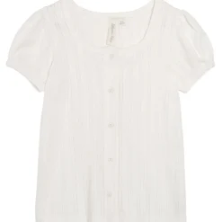 Pointelle Button T Shirt in Chalk by Little Cotton Clothes