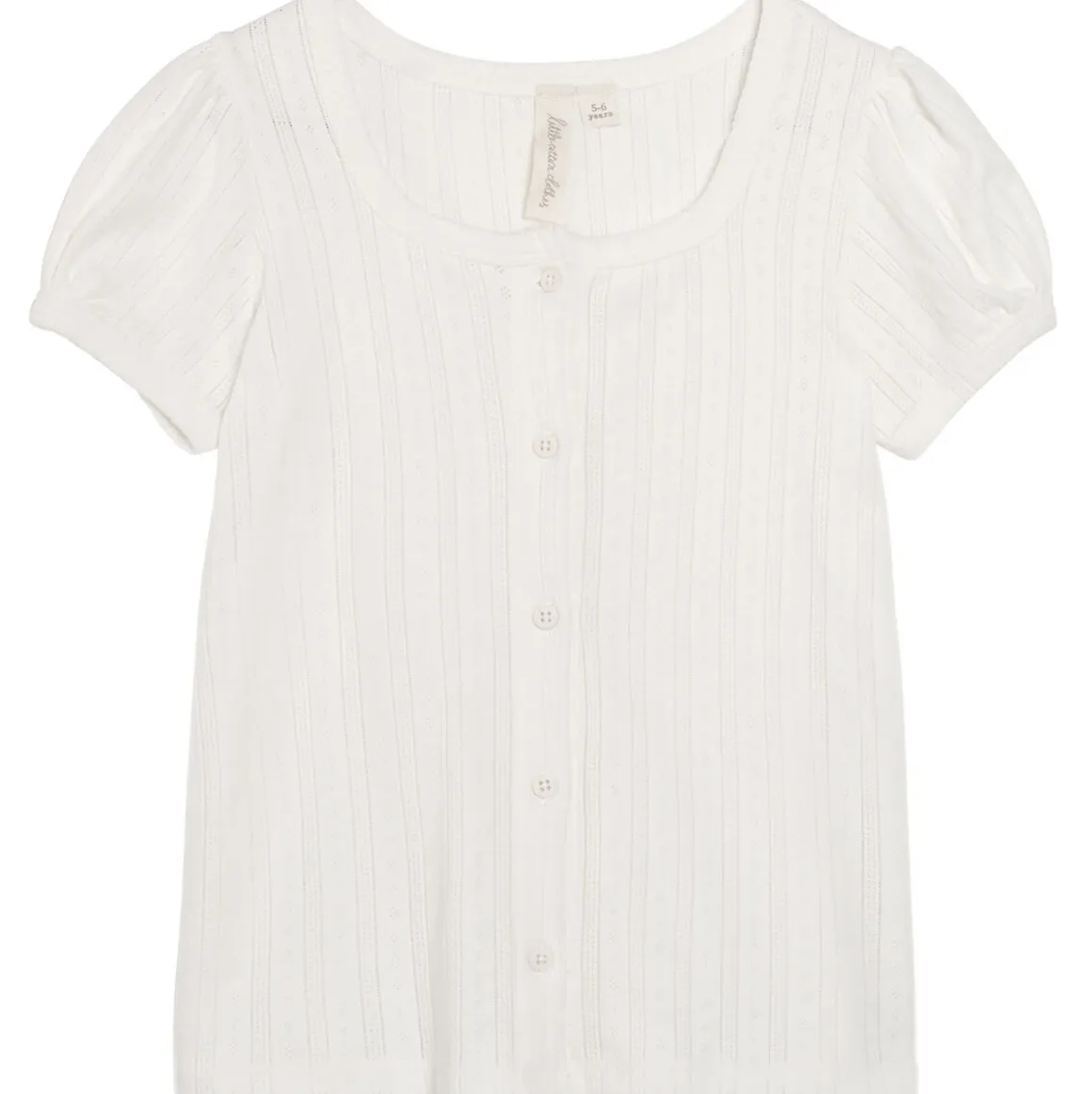 Pointelle Button T Shirt in Chalk by Little Cotton Clothes