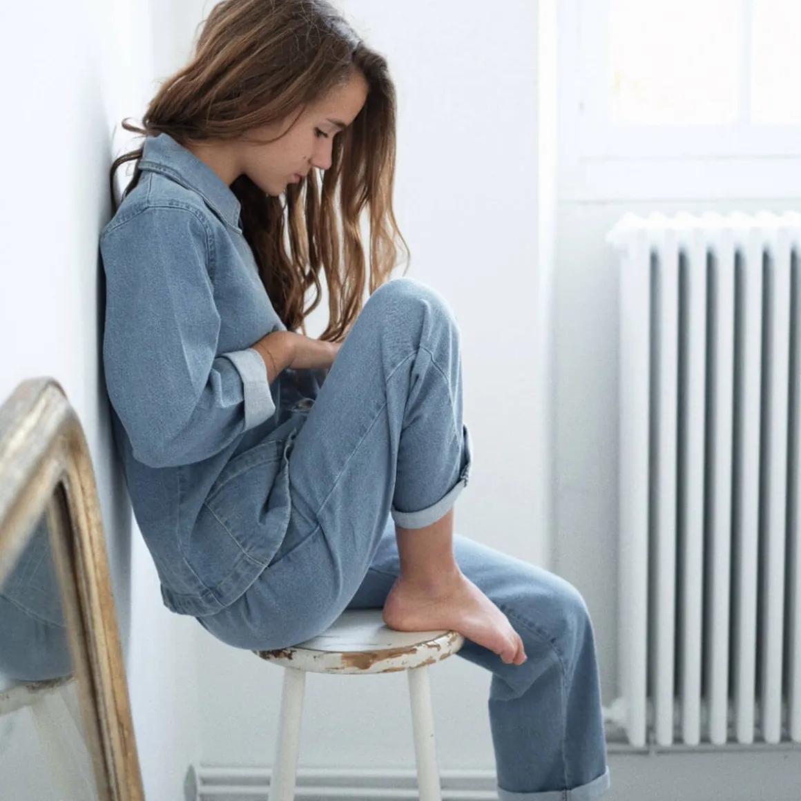 Pomelos Denim Pants in Blue by Poudre Organic - Last One In Stock - 12 Months