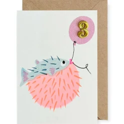 Pufferfish Embroidered Age Card by Petra Boase - Age 3
