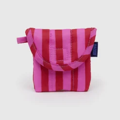 Puffy Earbuds Case in Pink and Red Painted Stripe by Baggu