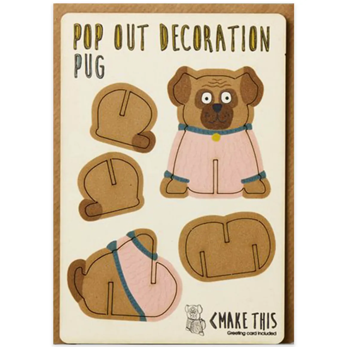 Pug Pop Out Decoration And Greetings Card by The Pop Out Card Company