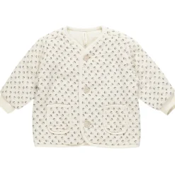 Quilted V-Neck Button Jacket in French Flora by Quincy Mae