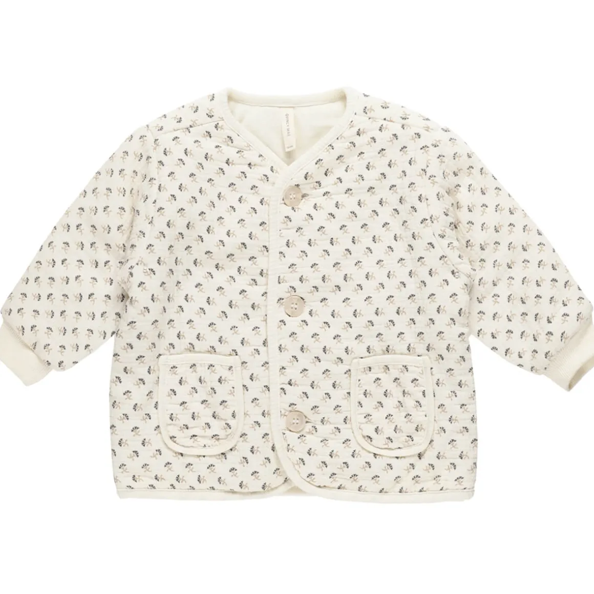 Quilted V-Neck Button Jacket in French Flora by Quincy Mae