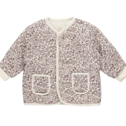 Quilted V-Neck Button Jacket in Mauve Ditsy by Quincy Mae