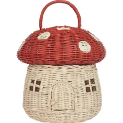 Rattan Mushroom Basket in Red by Olli Ella