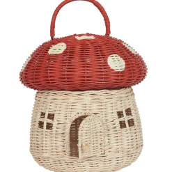 Rattan Mushroom Basket in Red by Olli Ella