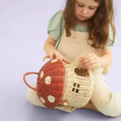 Rattan Mushroom Basket in Red by Olli Ella