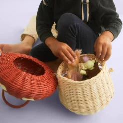 Rattan Mushroom Basket in Red by Olli Ella
