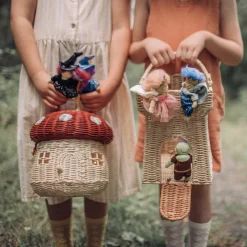 Rattan Mushroom Basket in Red by Olli Ella