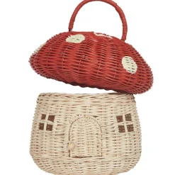 Rattan Mushroom Basket in Red by Olli Ella
