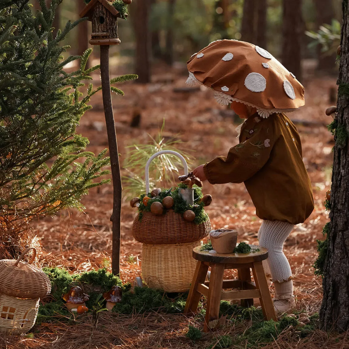 Rattan Mushroom Luggy Basket in Natural by Olli Ella