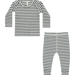 Ribbed Tee and Legging Set in Indigo Stripe by Quincy Mae