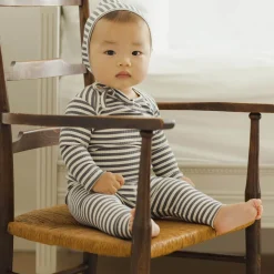 Ribbed Tee and Legging Set in Indigo Stripe by Quincy Mae