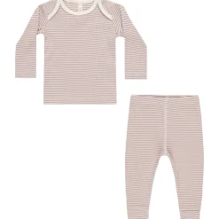 Ribbed Tee and Legging Set in Mauve Stripe by Quincy Mae