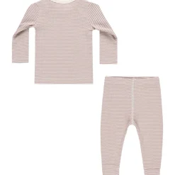 Ribbed Tee and Legging Set in Mauve Stripe by Quincy Mae