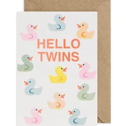 Riso Ducks Hello Twins Greetings Card by Petra Boase
