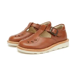 Rosie T-Bar Shoes in Chestnut Brown Leather by Young Soles