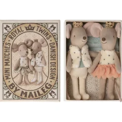 Royal Baby Mice Twins in a Matchbox (Coral Skirt) by Maileg