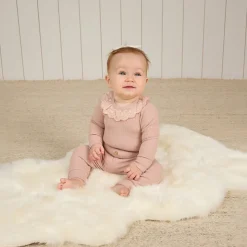 Ruffle Collar Bodysuit in Blush by Quincy Mae - Last Ones In Stock - 0-6 Months