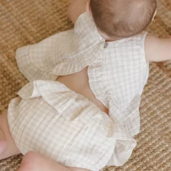 Ruffled Tulip Top + Bloomer Set in Oat Check by Quincy Mae