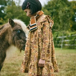 Ruffle Sleeve Dress in Acorn Crysanthemum by Misha & Puff