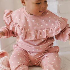 Ruffle Sweatshirt in Lipstick Hearts by Quincy Mae
