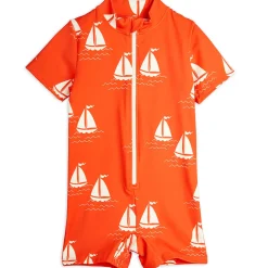 Sailing Boats AOP Short Sleeved Swimsuit in Red by Mini Rodini