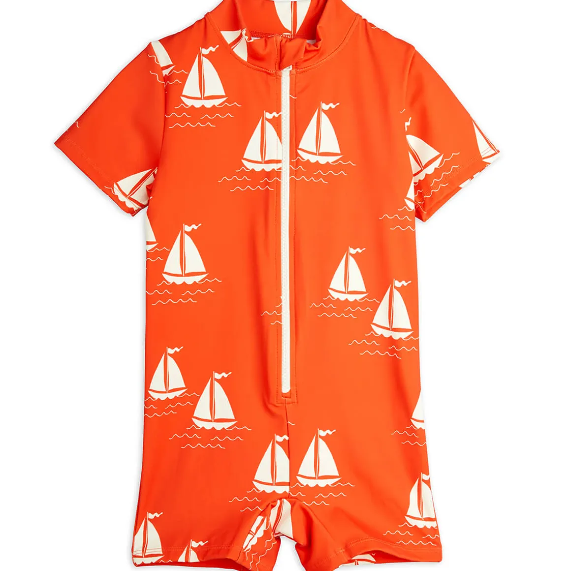 Sailing Boats AOP Short Sleeved Swimsuit in Red by Mini Rodini