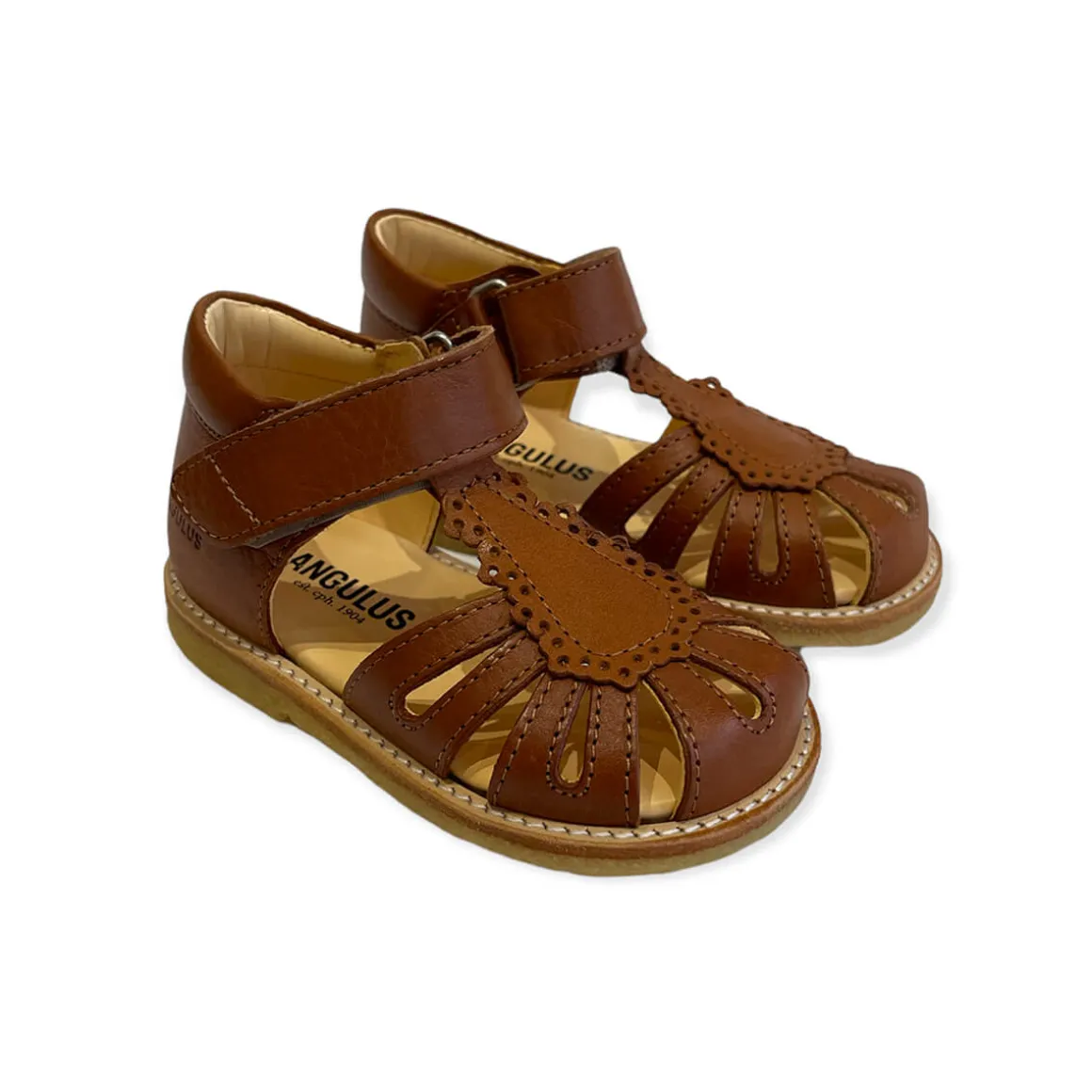 Scallop Detail Sandals in Cognac by Angulus