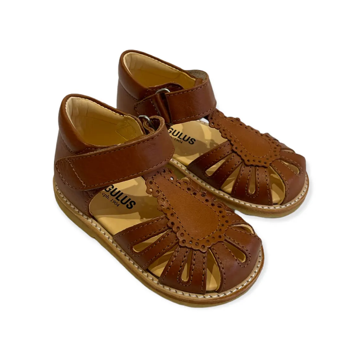 Scallop Detail Sandals in Cognac by Angulus