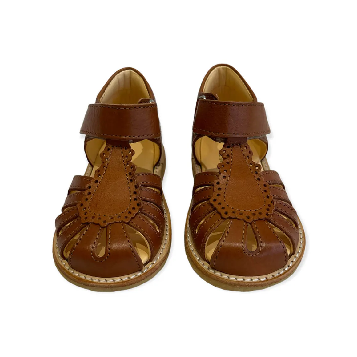 Scallop Detail Sandals in Cognac by Angulus
