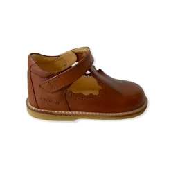 Scallop T Bar Starter Mary Janes in Cognac by Angulus