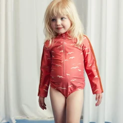 Seagull AOP Long Sleeved Swimsuit in Pink by Mini Rodini