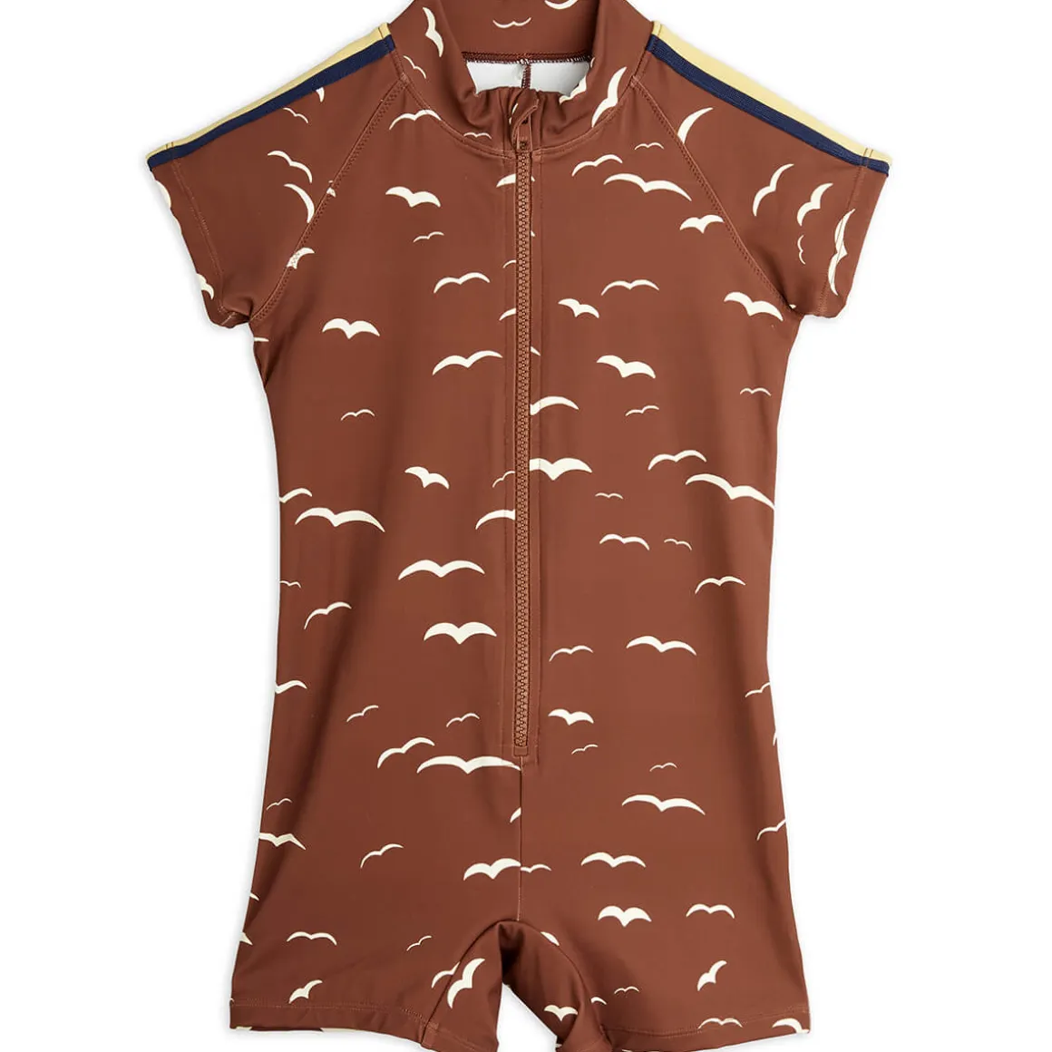 Seagull AOP Short Sleeved Swimsuit in Brown by Mini Rodini