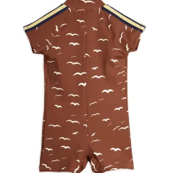 Seagull AOP Short Sleeved Swimsuit in Brown by Mini Rodini