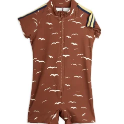 Seagull AOP Short Sleeved Swimsuit in Brown by Mini Rodini