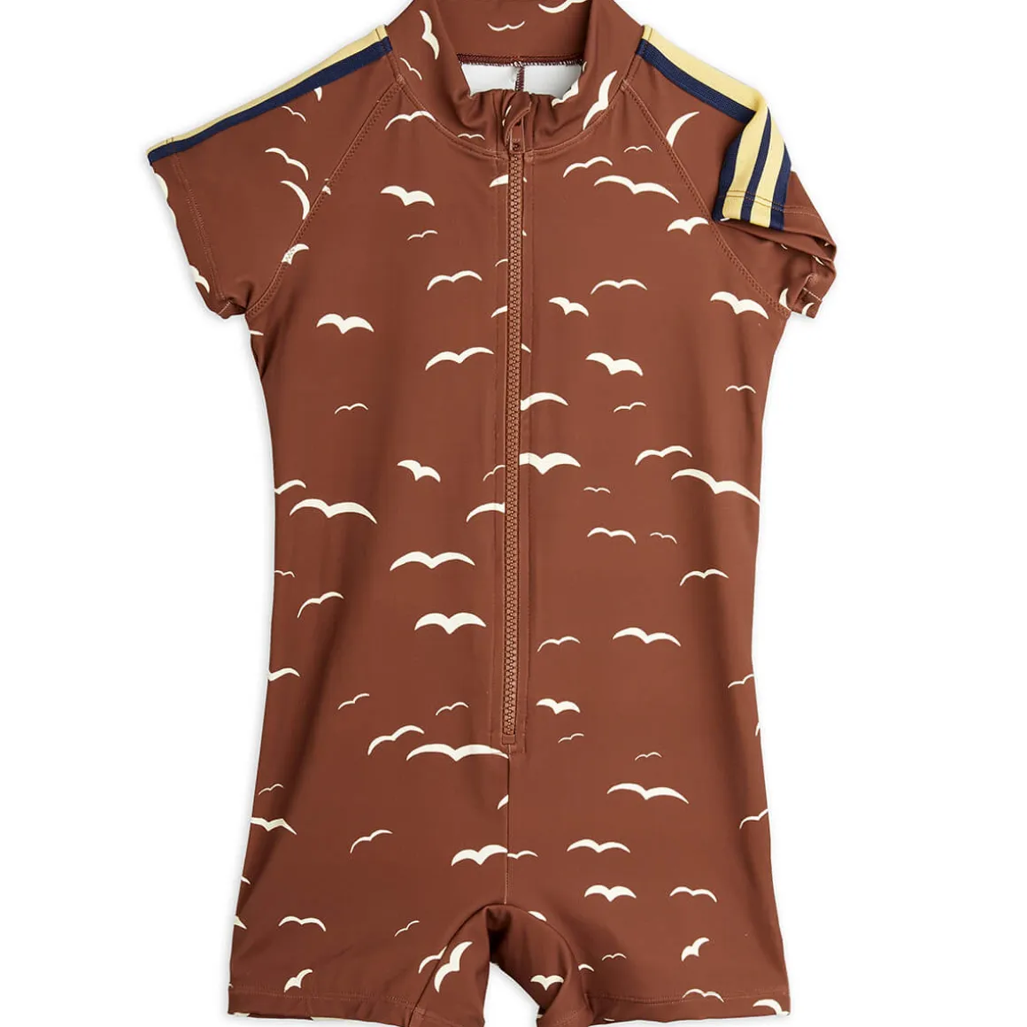 Seagull AOP Short Sleeved Swimsuit in Brown by Mini Rodini