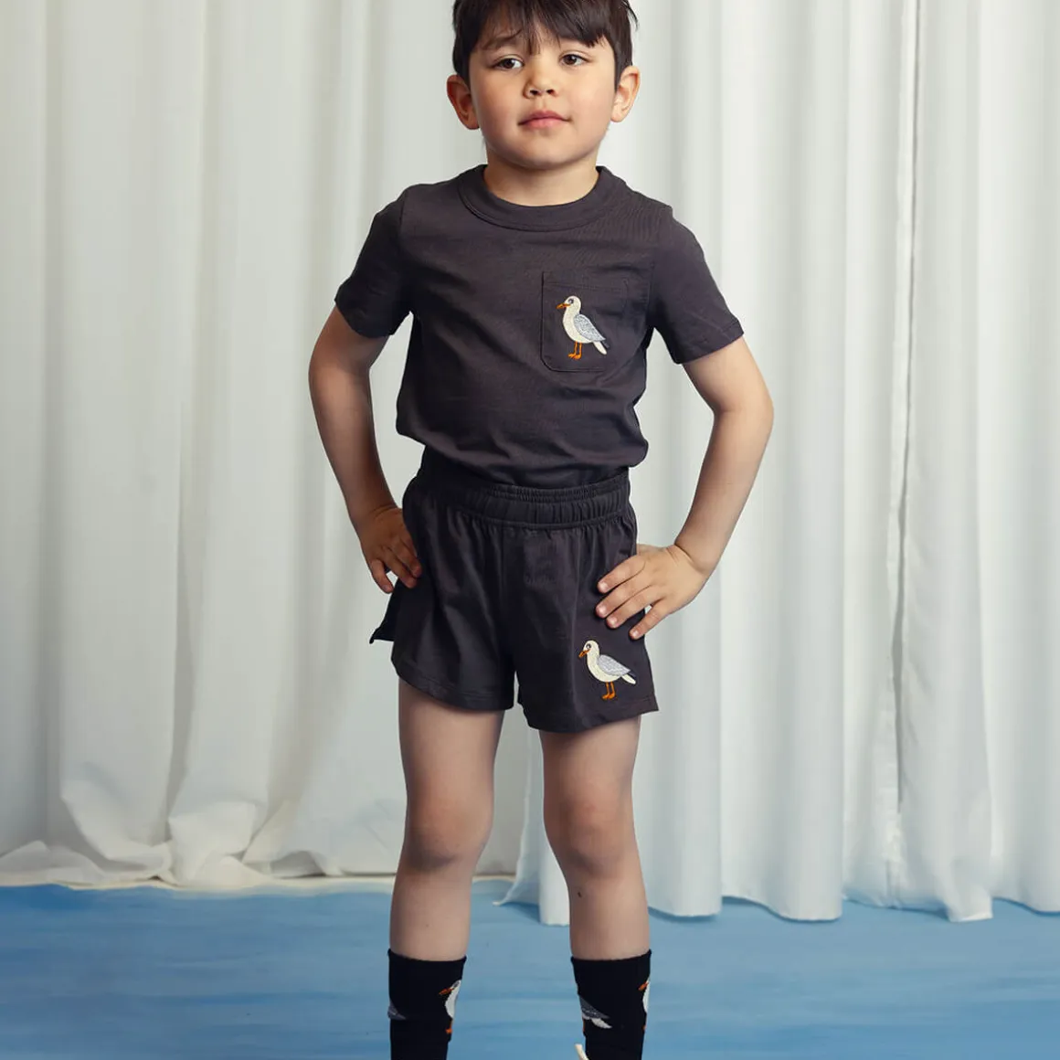 Seagull Embroidered Shorts in Black by Mini Rodini